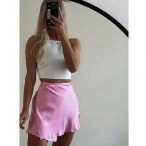 NWT Zara Pink Satin Effect Mini Wrap Skirt